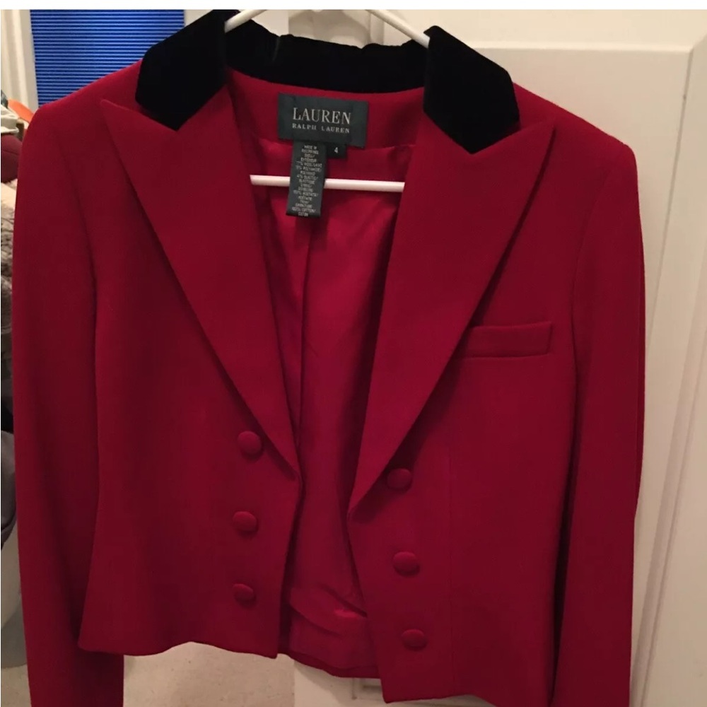 lauren red wool tuxedo jacket